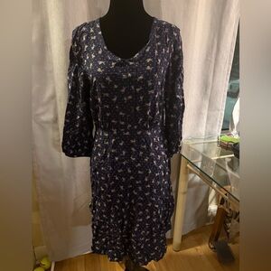 Navy Bunny Print Long Sleeve Dress